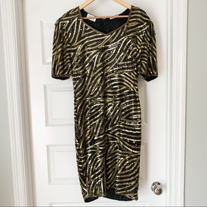 Vintage Silk Black Gold Beaded Sequin Formal Party Midi  Dress 12